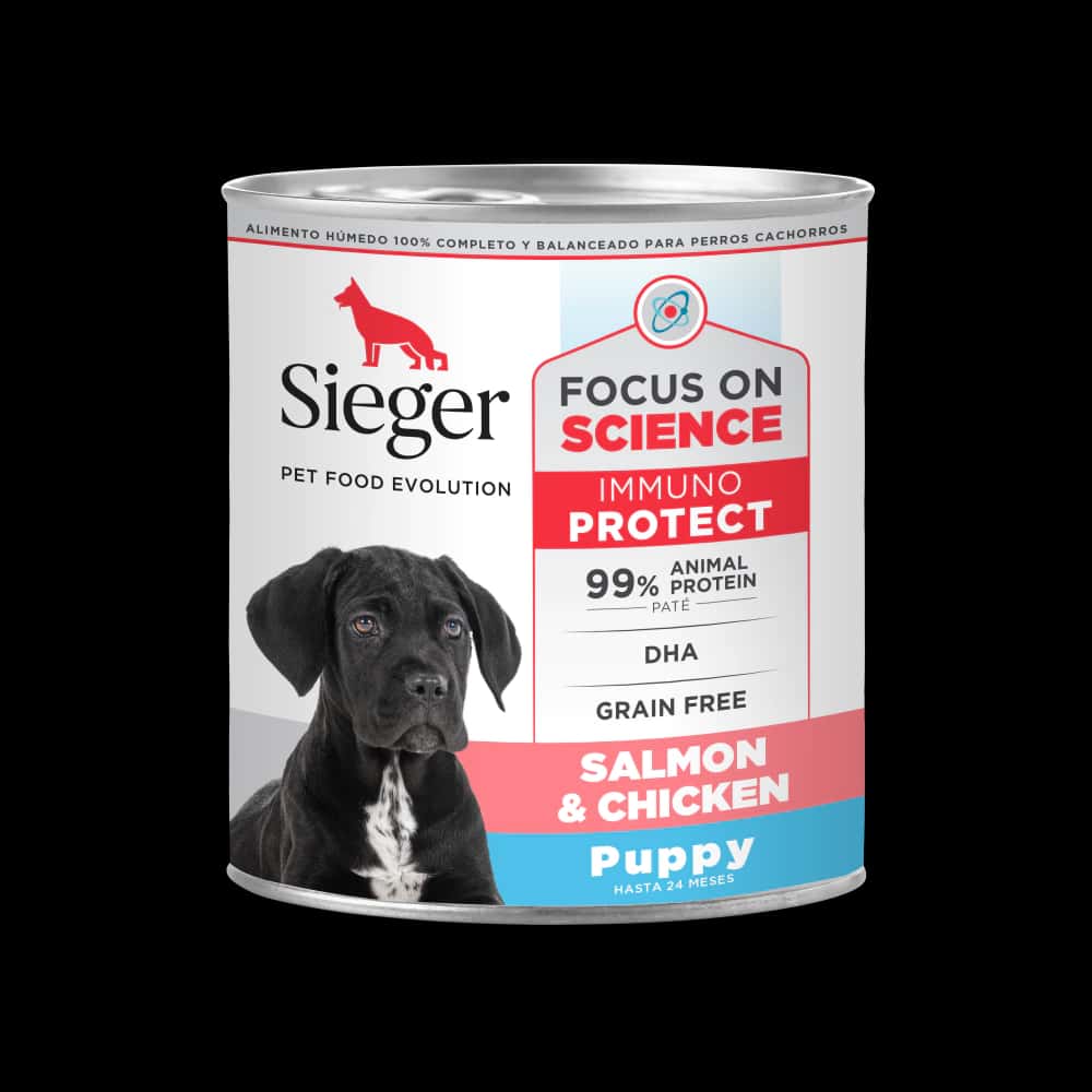 SIEGER LATA PUPPY SALMON Y POLLO X 340 GR. EO